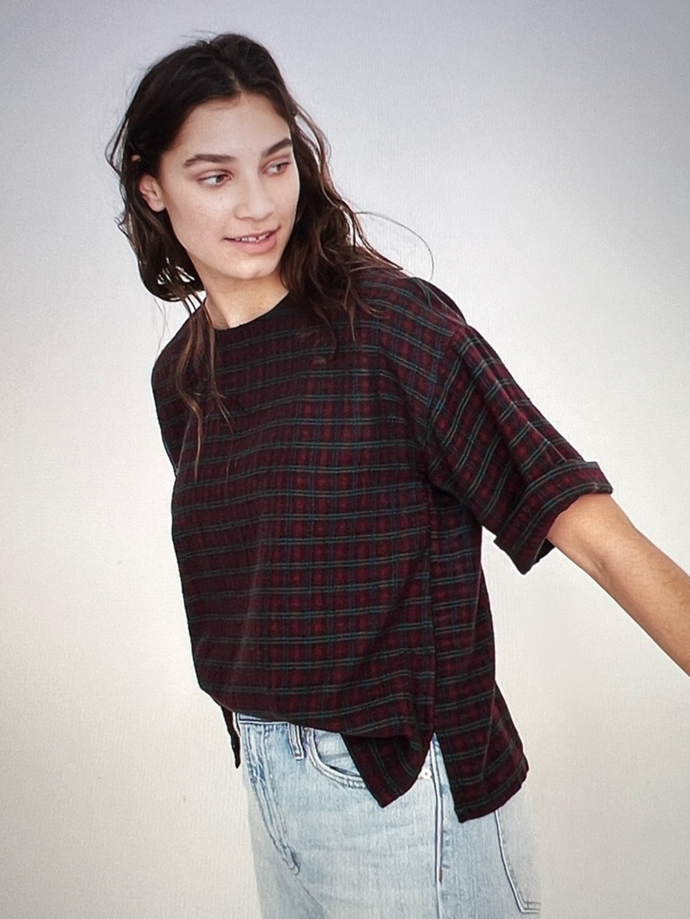 Madewell Boxy Tee Top in Plaid